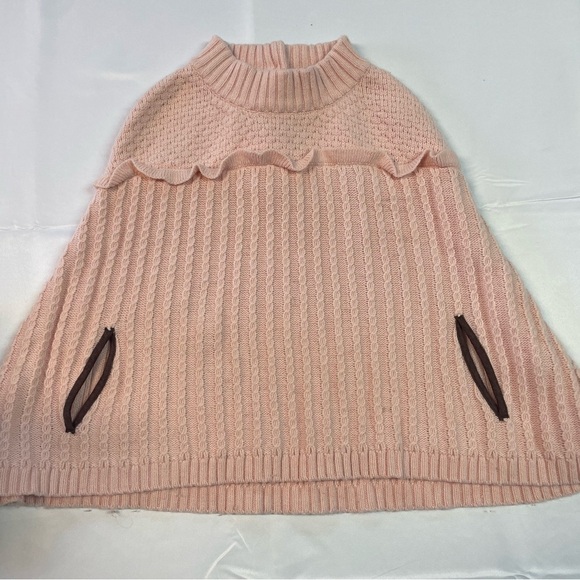 Pink Knit poncho wool blend with chocolate brown out lined pockets. Girls size 6 - Picture 1 of 5